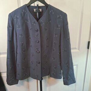 VINTAGE Anna Carole Grey Silk Embroidered Jacket Sz14
